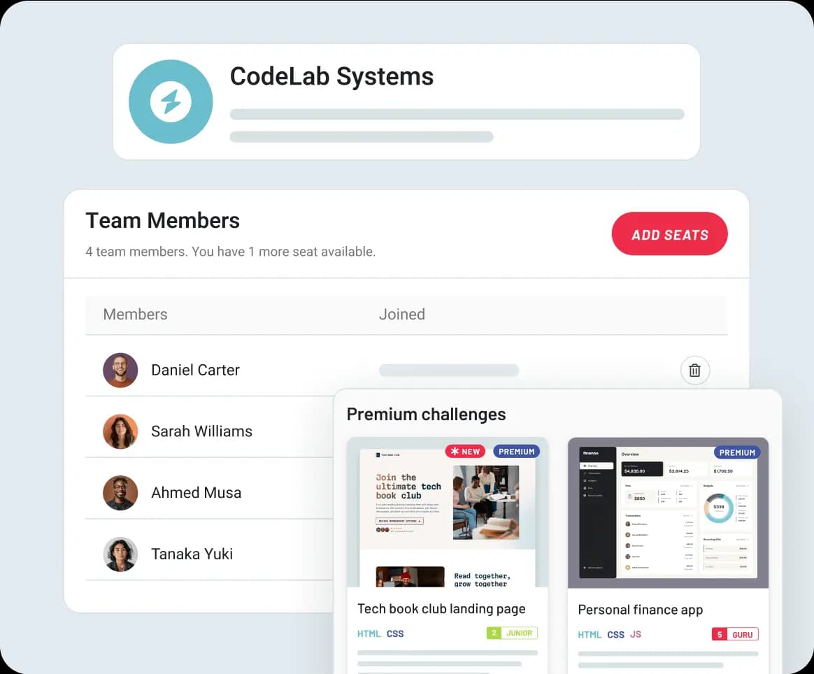 Frontend Mentor for Teams platform interface showing project management for engineering teams
