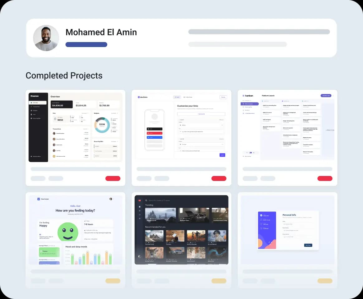 Landing pages and dashboards of several full-stack projects